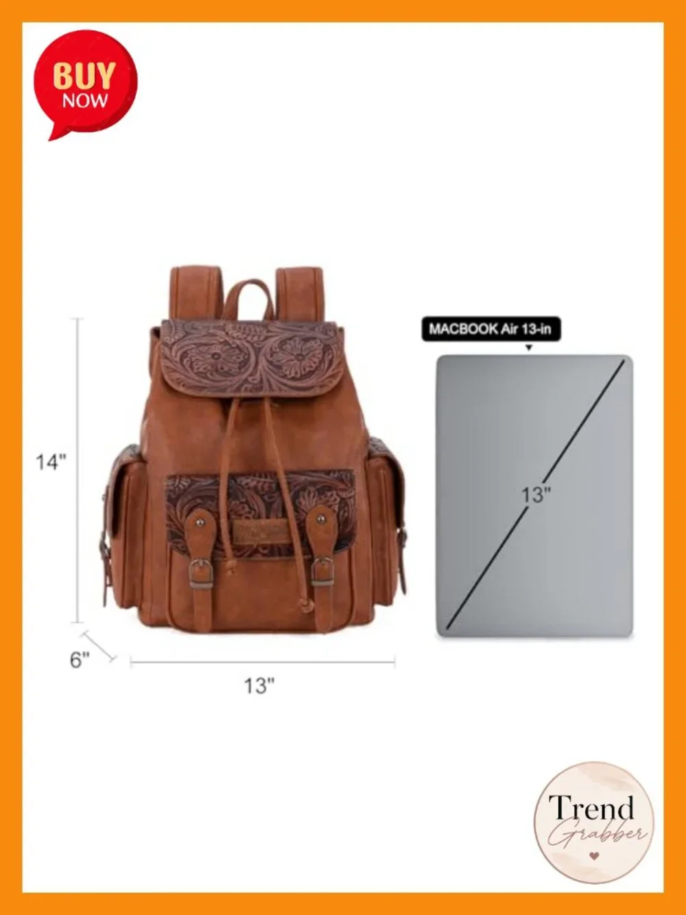 Western Floral Tooled Backpack Purse with Drawstring Closure, Adjustable Strap